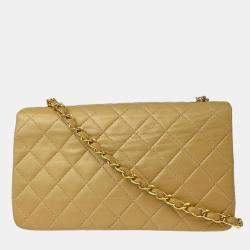 Chanel Beige Lambskin Turnlock Small Full Flap Shoulder Bag