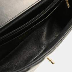 Pre Owned Chanel Black Lambskin Chevron Flap Shoulder Bag 