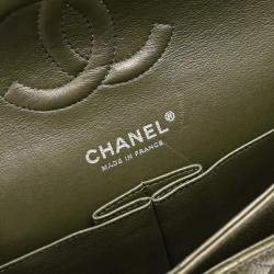 Pre Owned Chanel Green Calfskin Medium Classic Double Flap Shoulder Bag