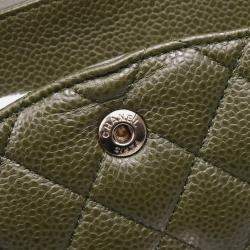 Pre Owned Chanel Green Calfskin Medium Classic Double Flap Shoulder Bag
