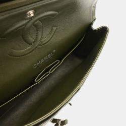 Pre Owned Chanel Green Calfskin Medium Classic Double Flap Shoulder Bag