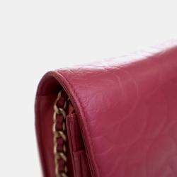 Chanel Pink Lambskin Embossed Camellia Wallet On Chain