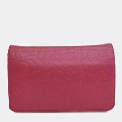 Chanel Pink Lambskin Embossed Camellia Wallet On Chain