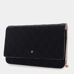 Chanel Black Gold Bicolor Satin Diamond Stitch Wallet On Chain