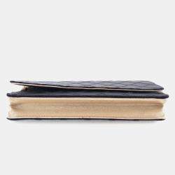 Chanel Black Gold Bicolor Satin Diamond Stitch Wallet On Chain