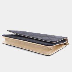 Chanel Black Gold Bicolor Satin Diamond Stitch Wallet On Chain