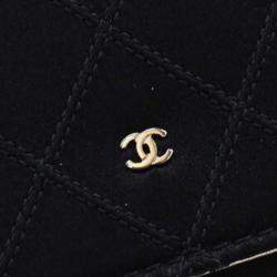 Chanel Black Gold Bicolor Satin Diamond Stitch Wallet On Chain