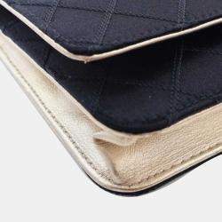 Chanel Black Gold Bicolor Satin Diamond Stitch Wallet On Chain
