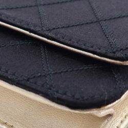 Chanel Black Gold Bicolor Satin Diamond Stitch Wallet On Chain