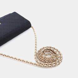 Chanel Black Gold Bicolor Satin Diamond Stitch Wallet On Chain