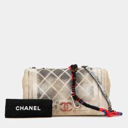 Chanel Beige/Brown Canvas Medium Graffiti Tromp L Oeil Oh My Boy Flap
