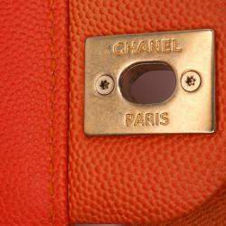 Pre Owned Chanel Orange Small Quilted Caviar Sunset On The Sea Flap