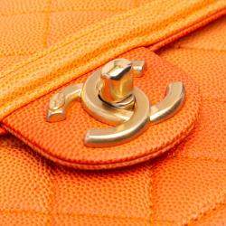 Pre Owned Chanel Orange Small Quilted Caviar Sunset On The Sea Flap