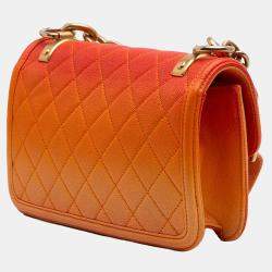 Pre Owned Chanel Orange Small Quilted Caviar Sunset On The Sea Flap
