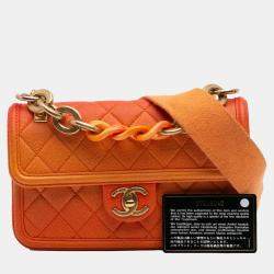 Pre Owned Chanel Orange Small Quilted Caviar Sunset On The Sea Flap