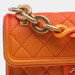 Pre Owned Chanel Orange Small Quilted Caviar Sunset On The Sea Flap
