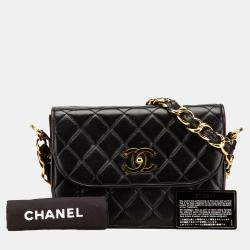 Pre Owned Chanel Black CC Quilted Lambskin Chain Flap