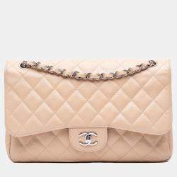 Chanel Beige Jumbo Classic Caviar Double Flap