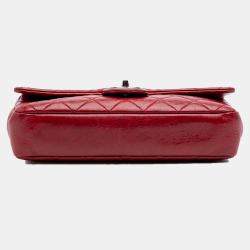Chanel Red Medium Glazed Calfskin Duo Color Flap