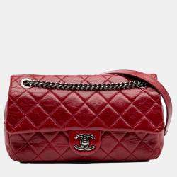 Chanel Red Medium Glazed Calfskin Duo Color Flap