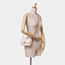 Pre Owned Chanel Beige Small Quilted Lambskin CC Coin Flap