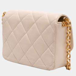 Pre Owned Chanel Beige Small Quilted Lambskin CC Coin Flap