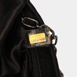 Chanel Black Satin Diamante Camellia Clutch with Chain
