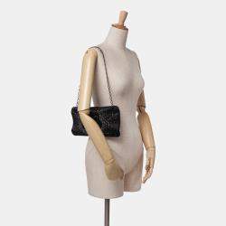 Chanel Black Satin Diamante Camellia Clutch with Chain
