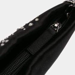 Chanel Black Satin Diamante Camellia Clutch with Chain