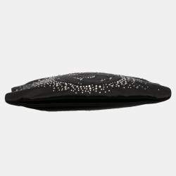 Chanel Black Satin Diamante Camellia Clutch with Chain