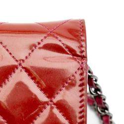 Chanel Red Quilted Patent Brilliant Wallet On Chain