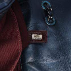 Pre Owned Chanel Blue Quilted Glazed Calfskin Coco Pleats Flap