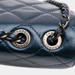Pre Owned Chanel Blue Quilted Glazed Calfskin Coco Pleats Flap