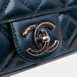 Pre Owned Chanel Blue Quilted Glazed Calfskin Coco Pleats Flap