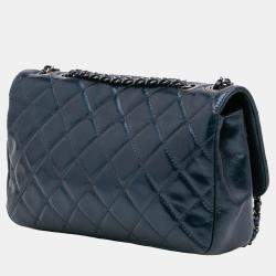 Pre Owned Chanel Blue Quilted Glazed Calfskin Coco Pleats Flap