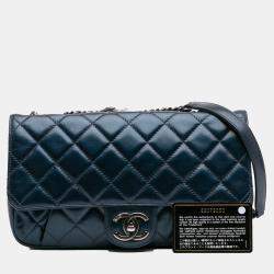 Pre Owned Chanel Blue Quilted Glazed Calfskin Coco Pleats Flap