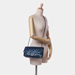 Pre Owned Chanel Blue Quilted Glazed Calfskin Coco Pleats Flap