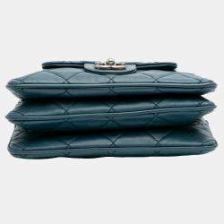 Pre Owned Chanel Blue Quilted Lambskin Accordion Flap
