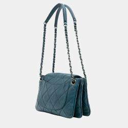 Pre Owned Chanel Blue Quilted Lambskin Accordion Flap