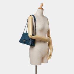 Pre Owned Chanel Blue Quilted Lambskin Accordion Flap