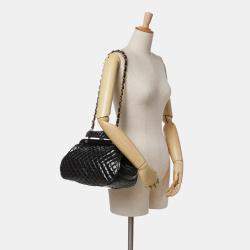 Chanel Black Small Quilted Glazed Calfskin Mademoiselle Frame Top Handle Bag