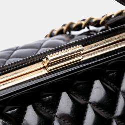 Chanel Black Small Quilted Glazed Calfskin Mademoiselle Frame Top Handle Bag