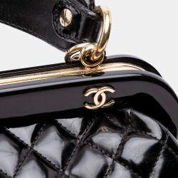 Chanel Black Small Quilted Glazed Calfskin Mademoiselle Frame Top Handle Bag