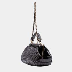 Chanel Black Small Quilted Glazed Calfskin Mademoiselle Frame Top Handle Bag