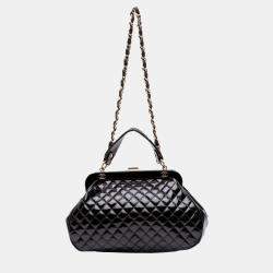 Chanel Black Small Quilted Glazed Calfskin Mademoiselle Frame Top Handle Bag