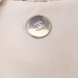 Pre Owned Chanel White Quilted Lambskin and Tweed Elegant Trim Flap