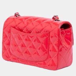 Pre Owned Chanel Red Mini Rectangular Classic Patent Single Flap