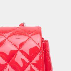 Pre Owned Chanel Red Mini Rectangular Classic Patent Single Flap