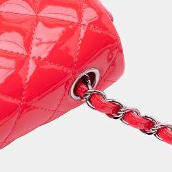 Pre Owned Chanel Red Mini Rectangular Classic Patent Single Flap