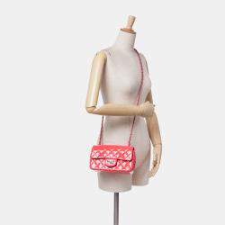 Pre Owned Chanel Red Mini Rectangular Classic Patent Single Flap